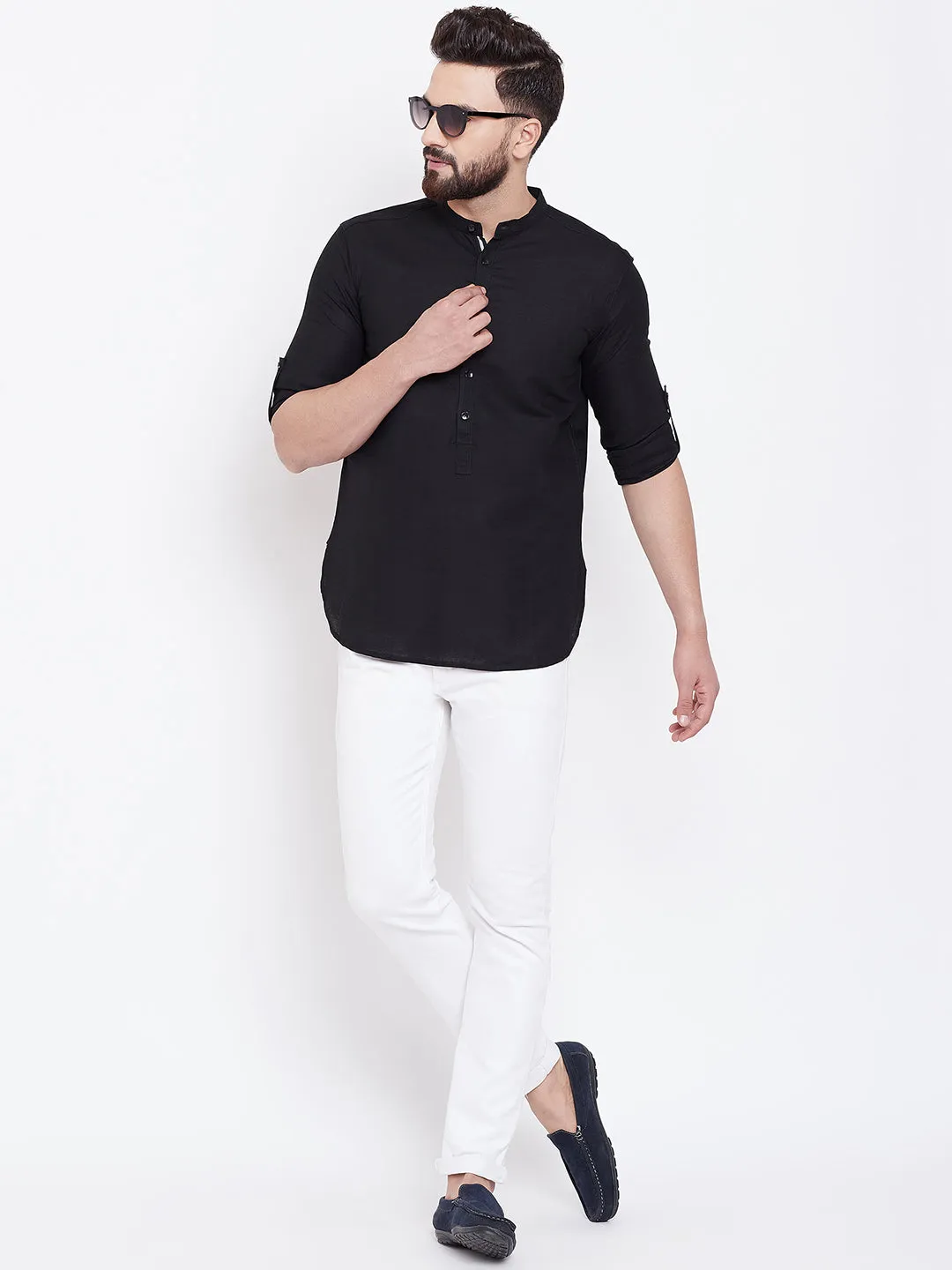 Men's Black Linen Shirt Kurta - Even Apparels