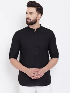 Men's Black Linen Shirt Kurta - Even Apparels