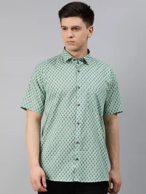 Men's Sea Green Cotton Short Sleeves Shirts For Men - Taantav