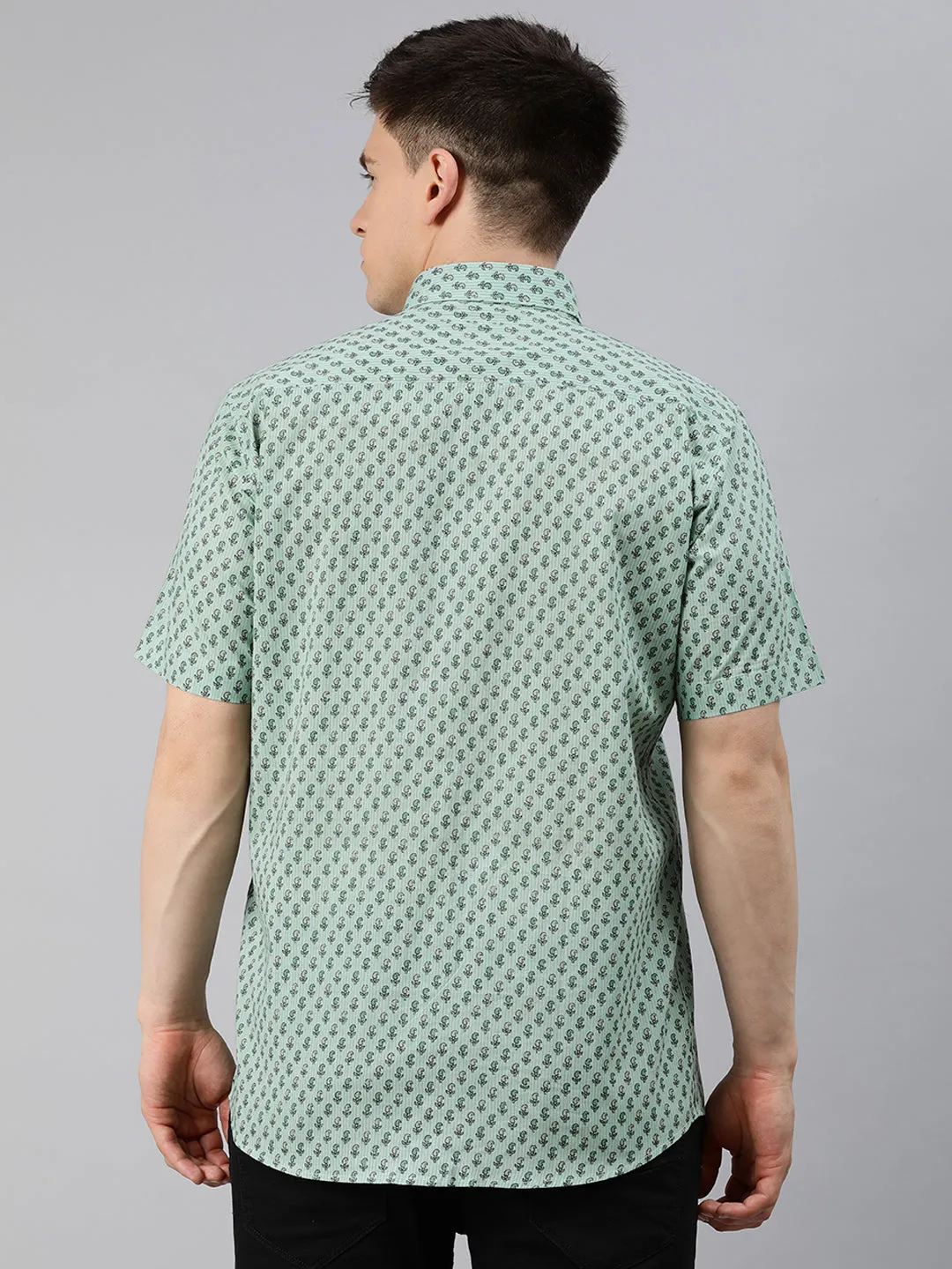 Men's Sea Green Cotton Short Sleeves Shirts For Men - Taantav