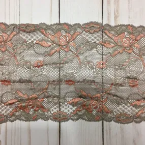 Mocha & Orange 6" Wide Stretch Lace