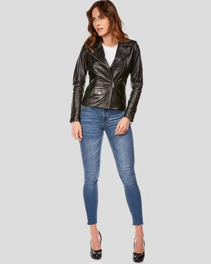 Mya Black Biker Leather Jacket