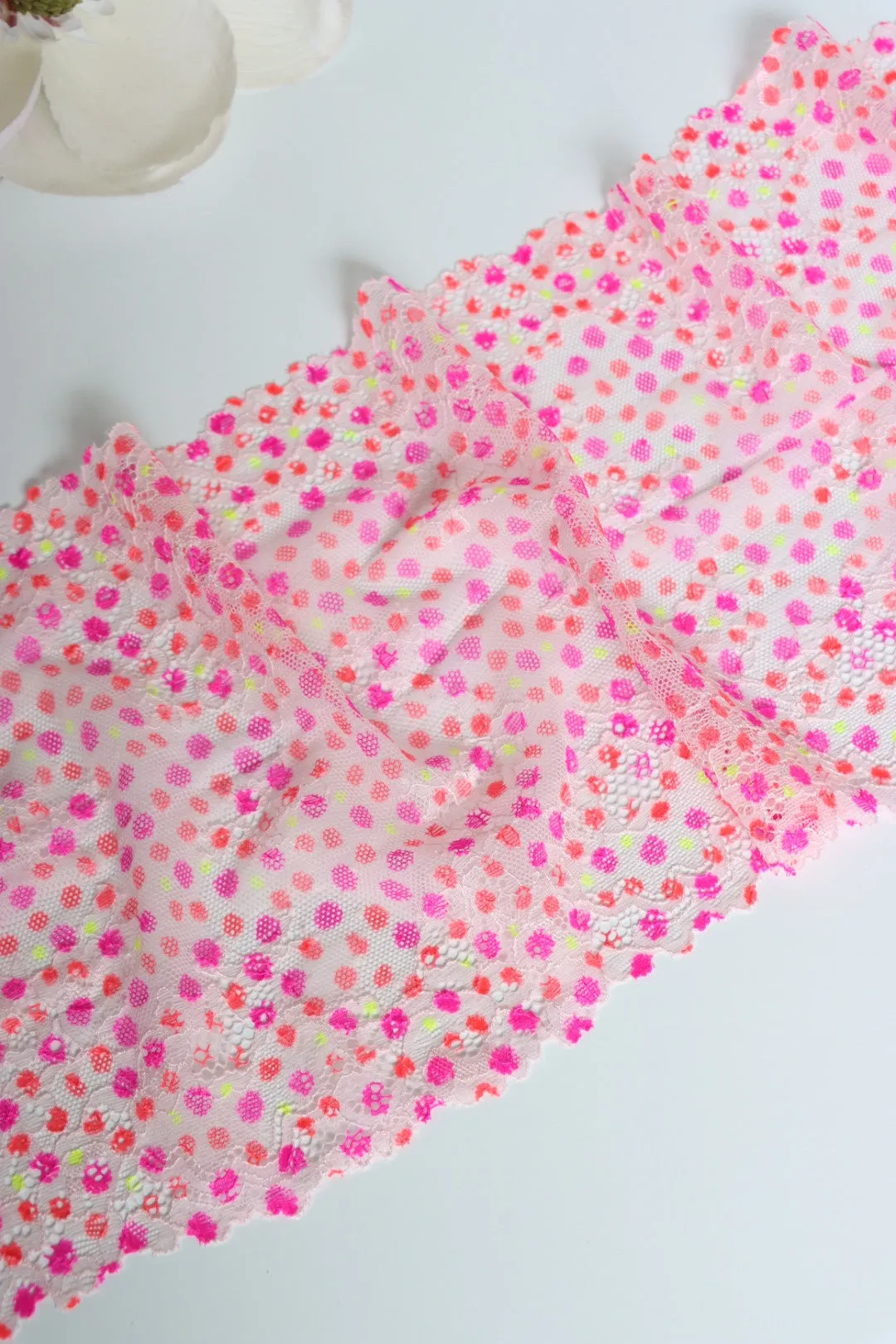 Neon Polka Dot 9.25" Wide Stretch Lace