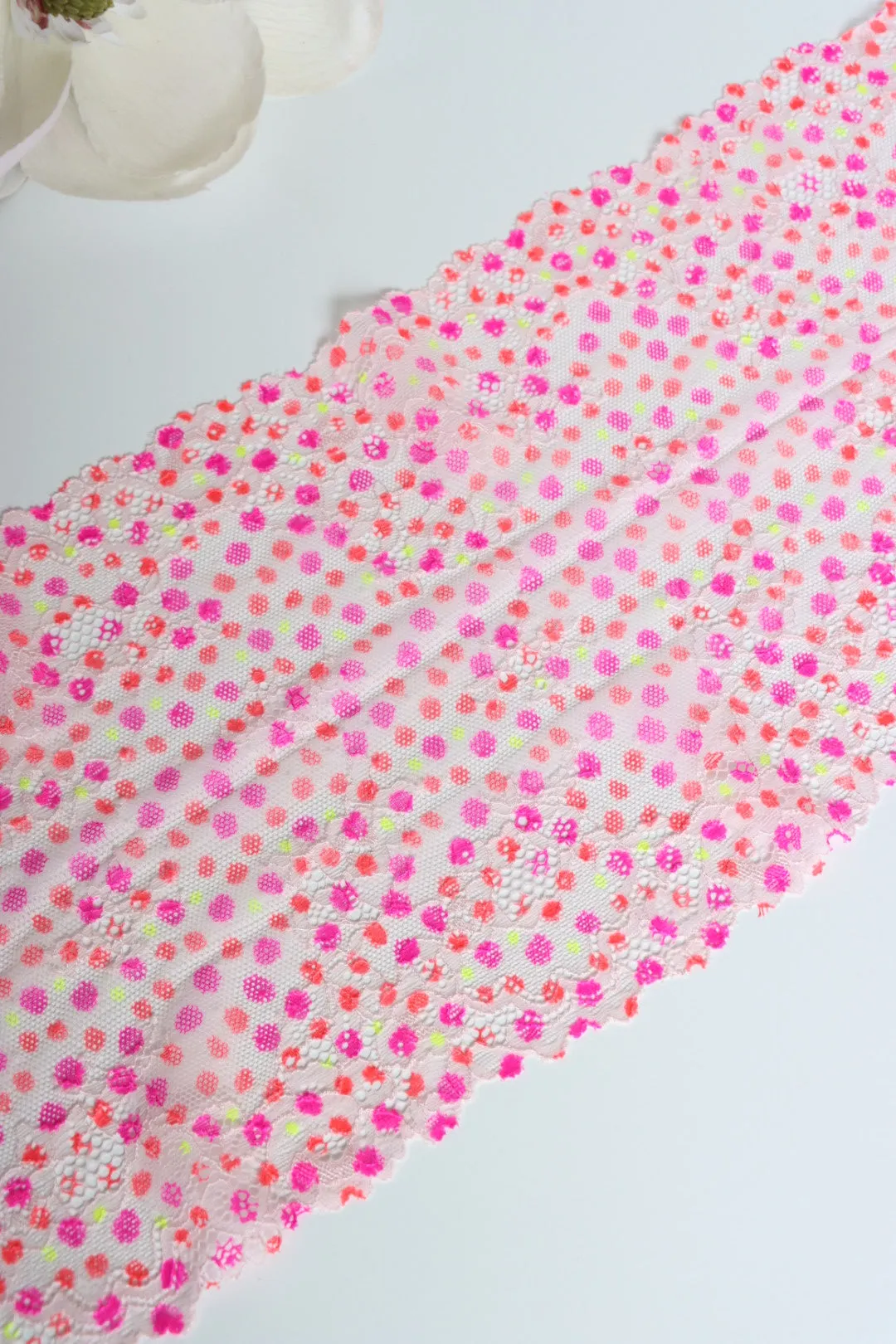 Neon Polka Dot 9.25" Wide Stretch Lace