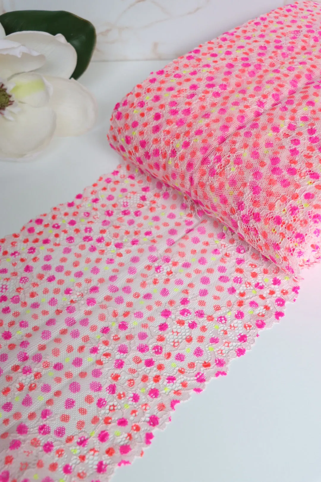 Neon Polka Dot 9.25" Wide Stretch Lace