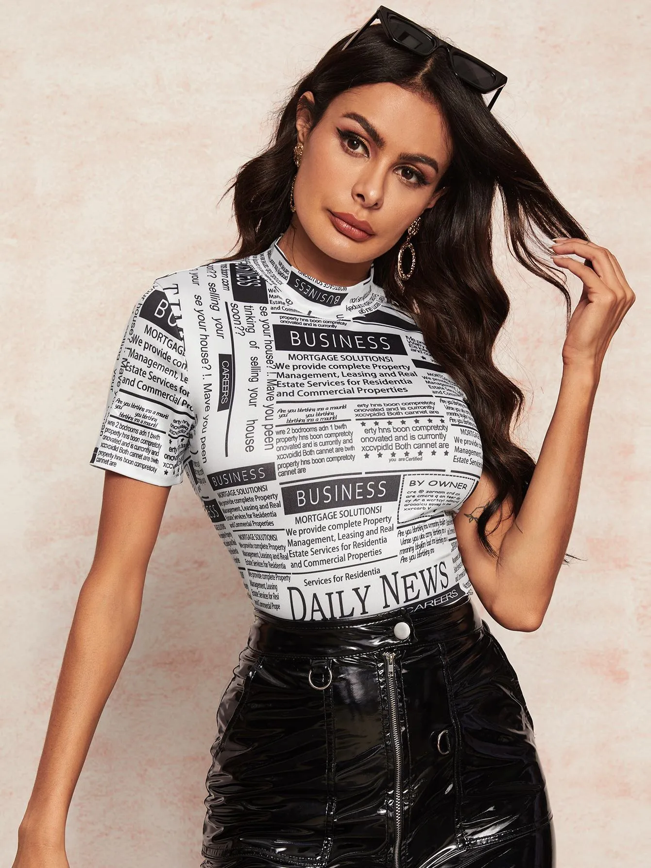 Newspaper Print Fitted Tee