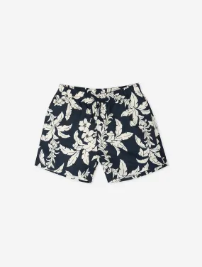 Palm Leaf Print Swim Shorts Evening Blue