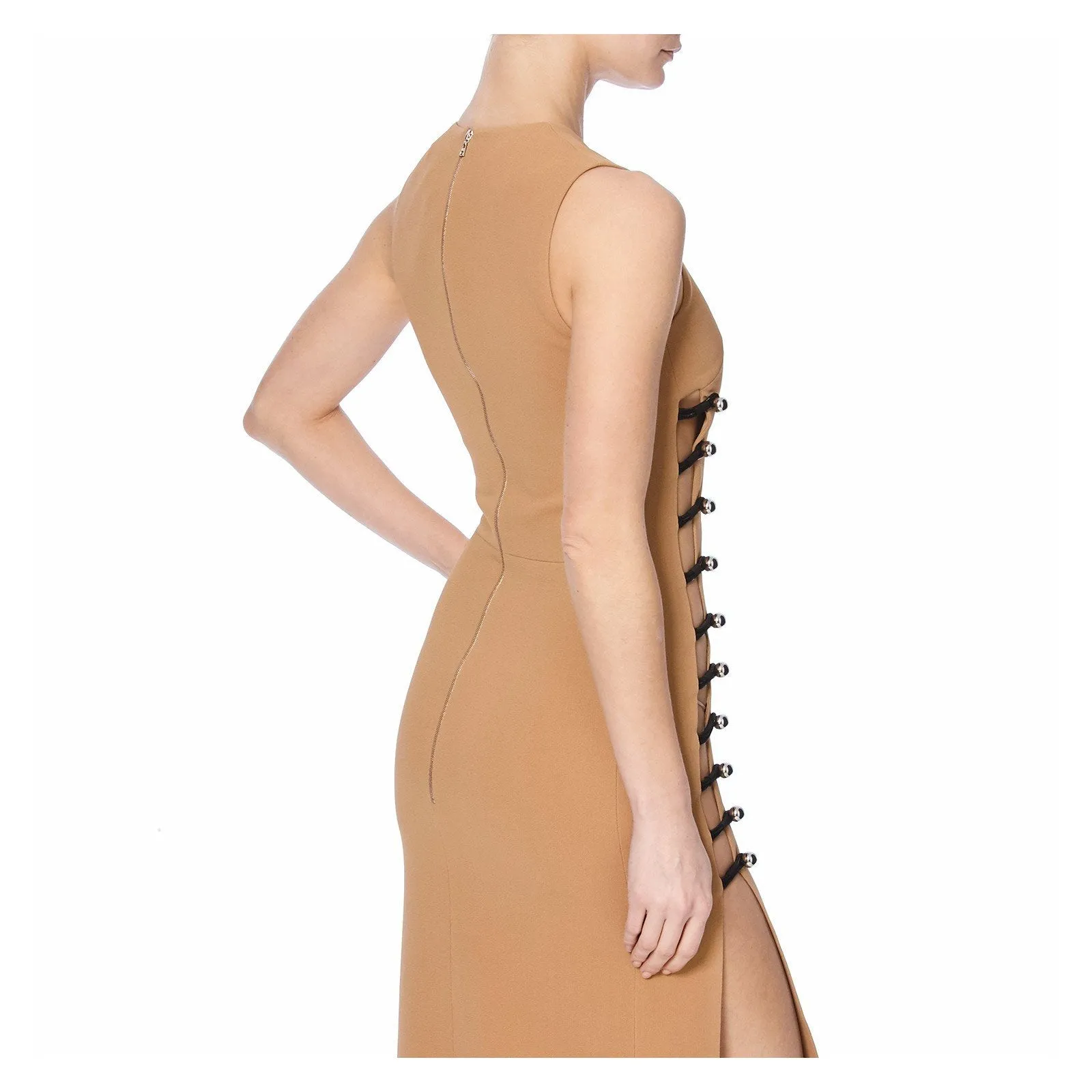 PENCIL DRESS WITH ONE SIDE LOOPS AND METAL BALLS