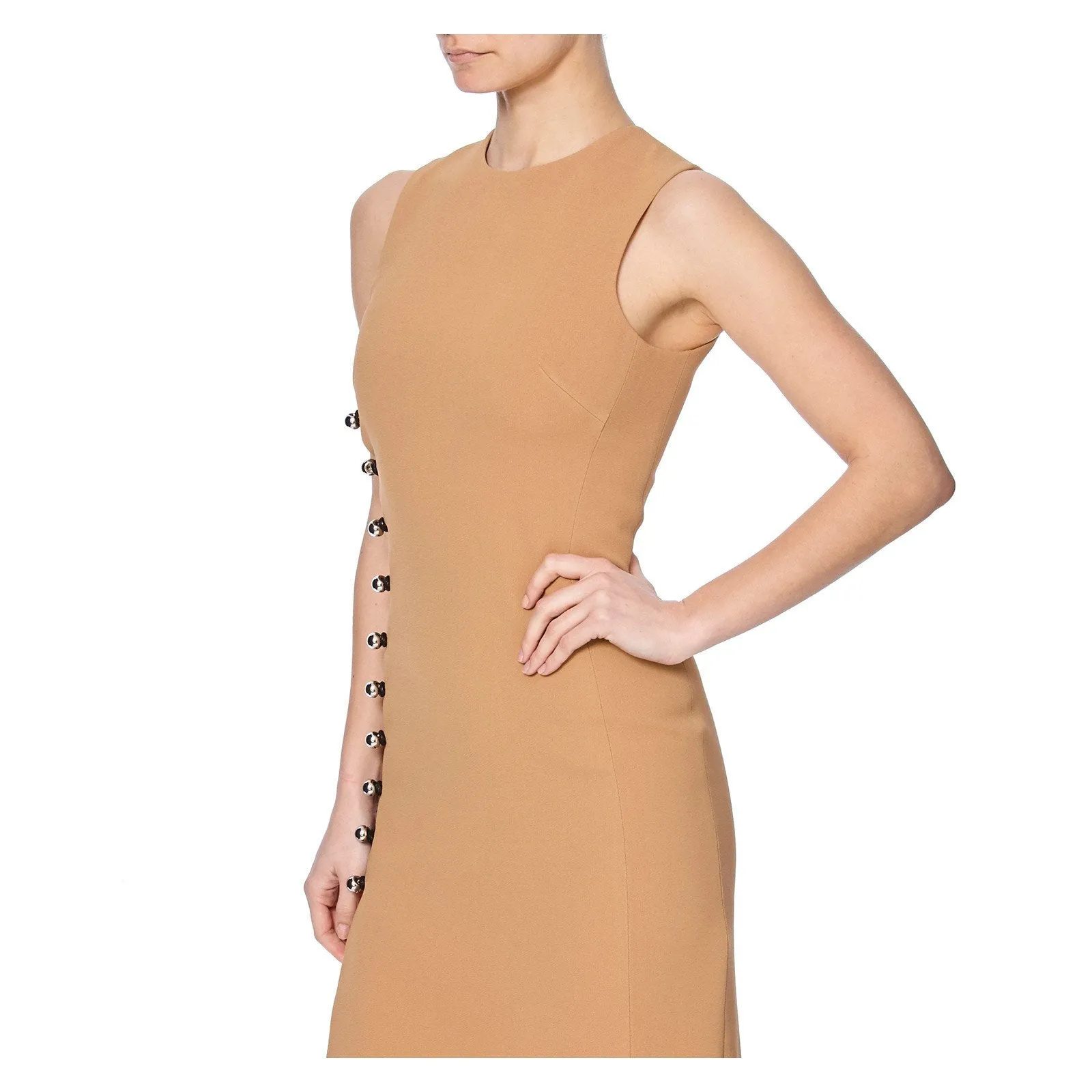 PENCIL DRESS WITH ONE SIDE LOOPS AND METAL BALLS