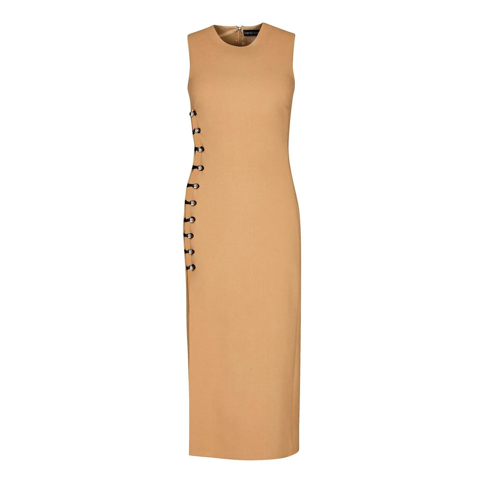 PENCIL DRESS WITH ONE SIDE LOOPS AND METAL BALLS