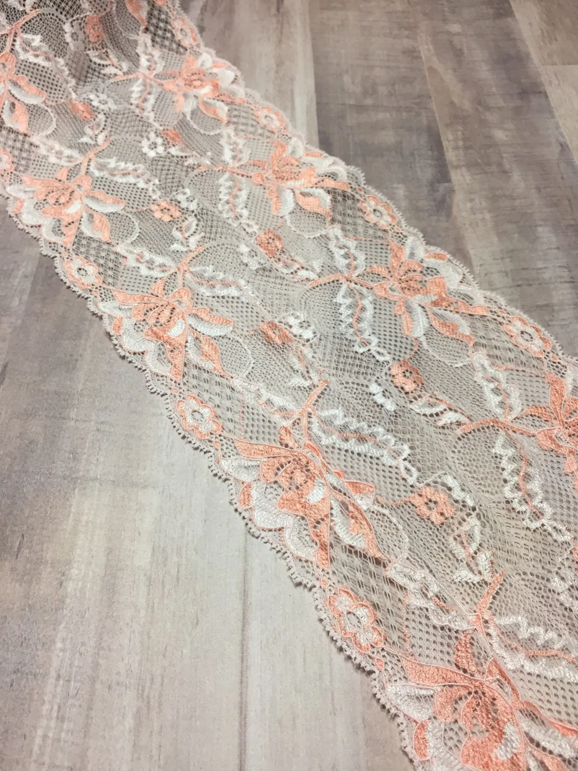 Pink & Cream 6" Wide Stretch Lace