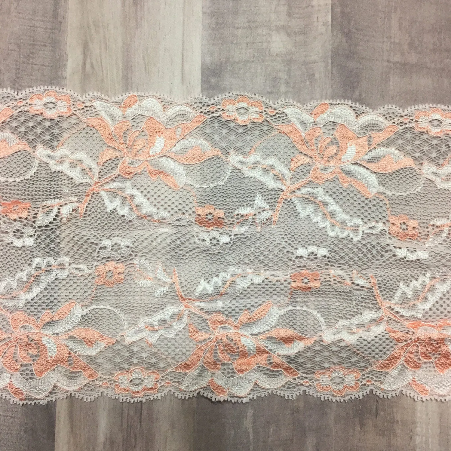 Pink & Cream 6" Wide Stretch Lace