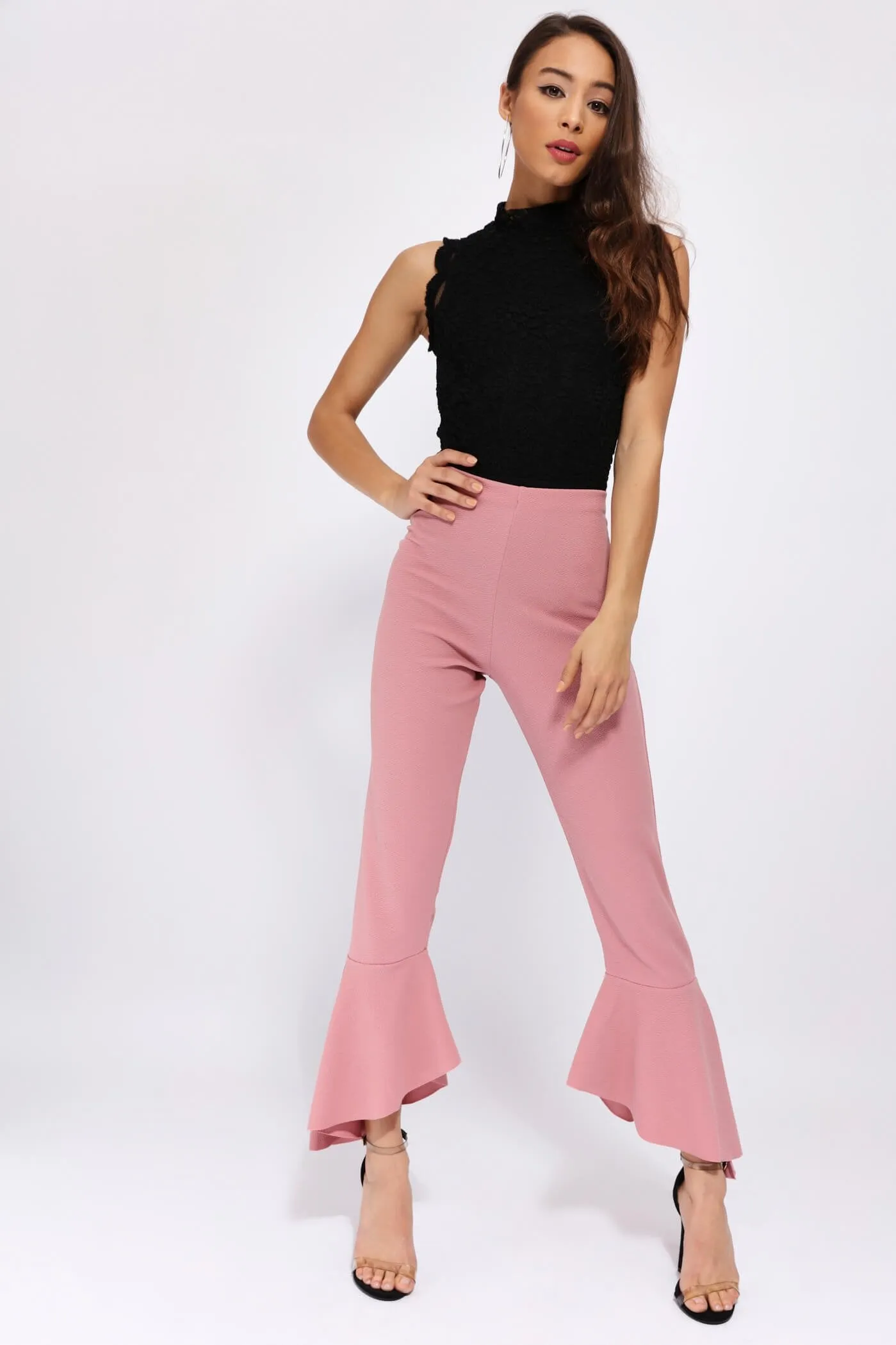 Pink Ruffle Hem Trousers