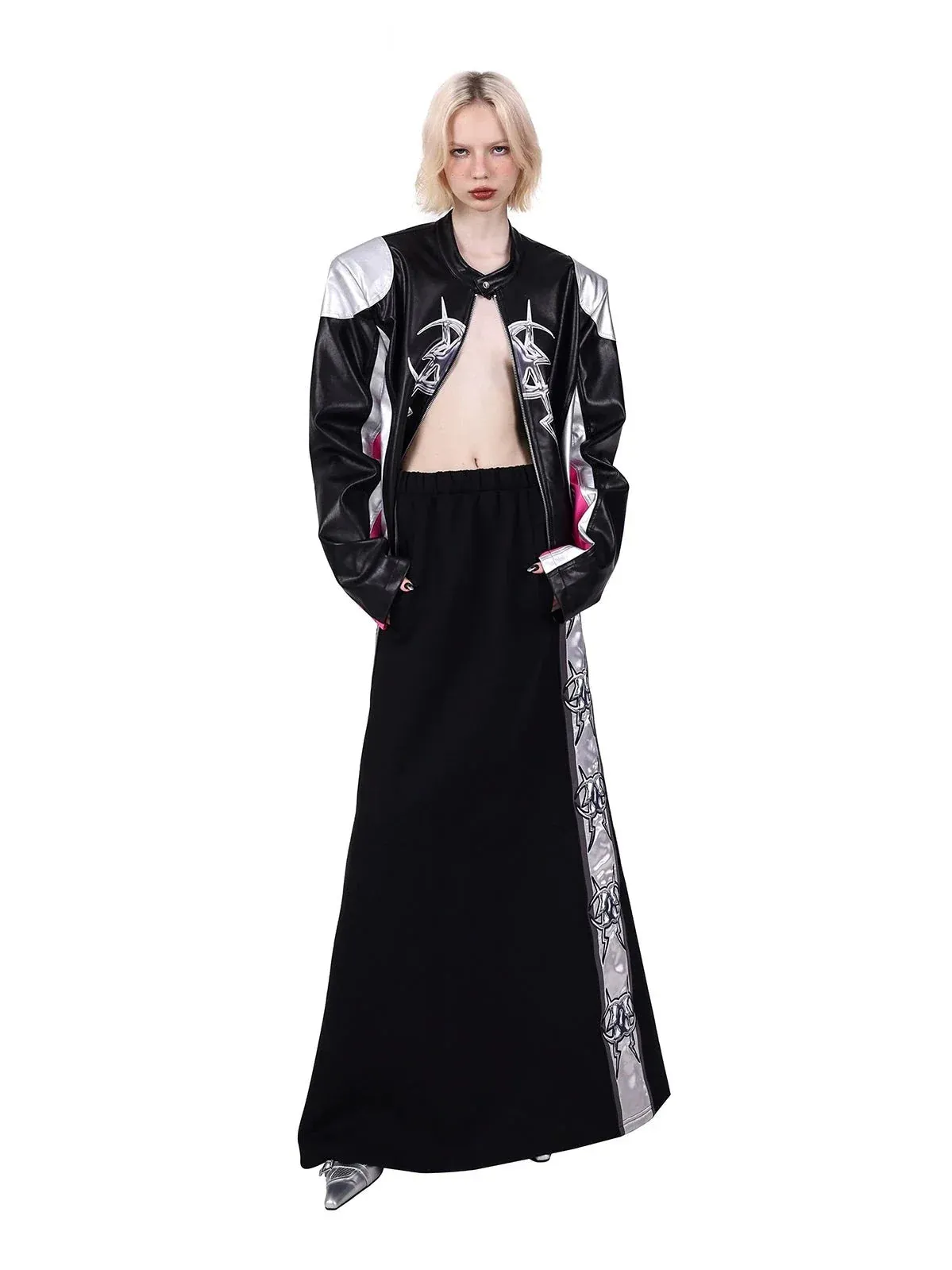 PINKSPINK Gothic Peace Maxi Skirt - Black and Silver