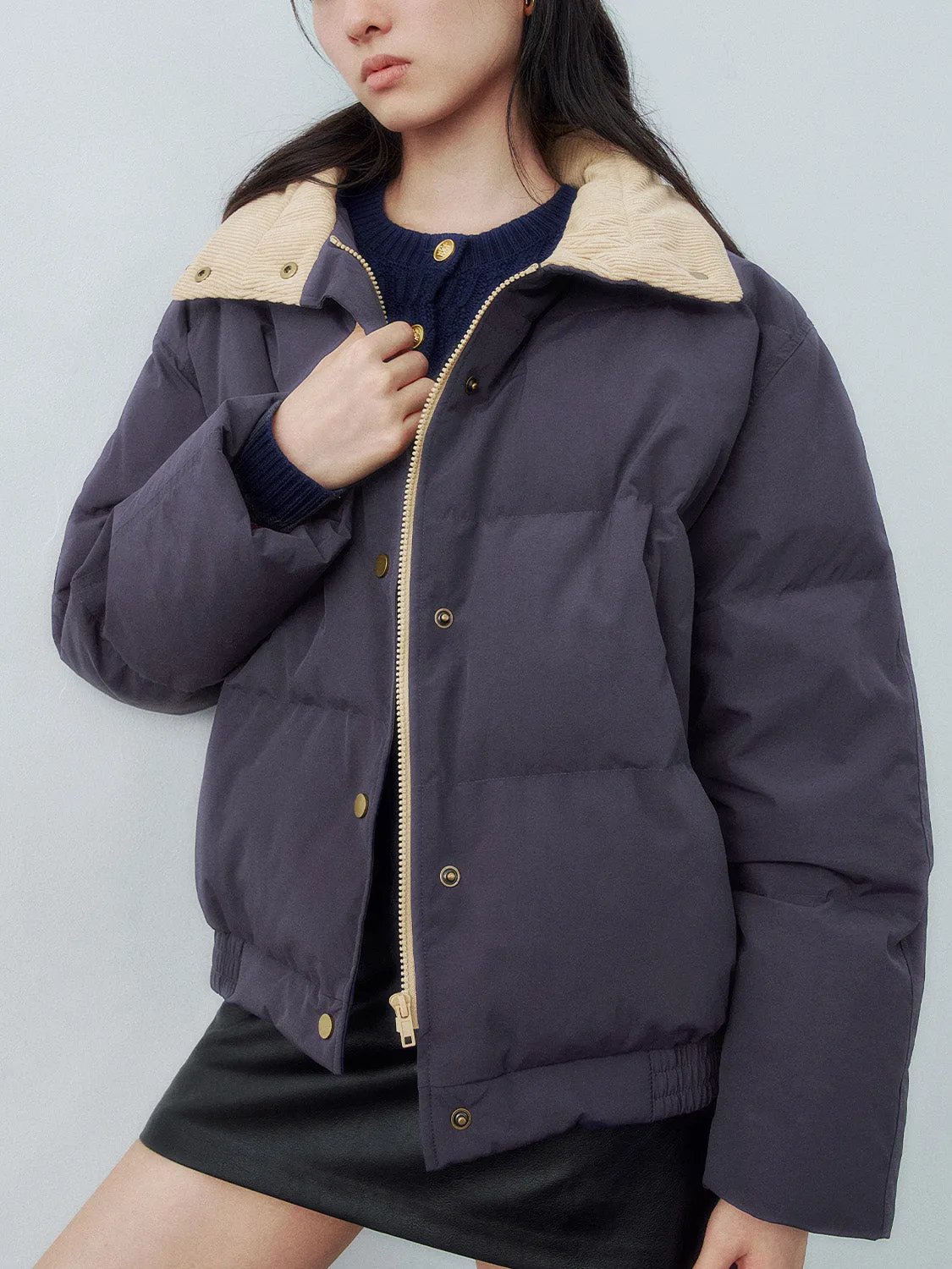 Quilted Down Press Button Puffer Jackets