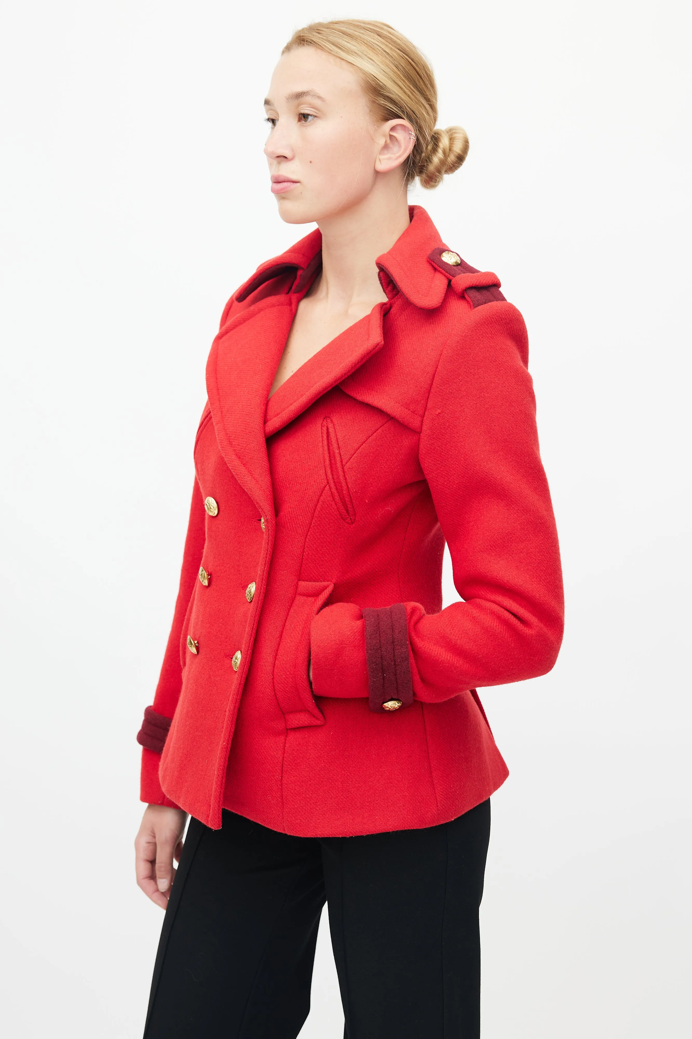 Red Double Breasted Pea Coat