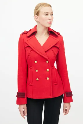 Red Double Breasted Pea Coat