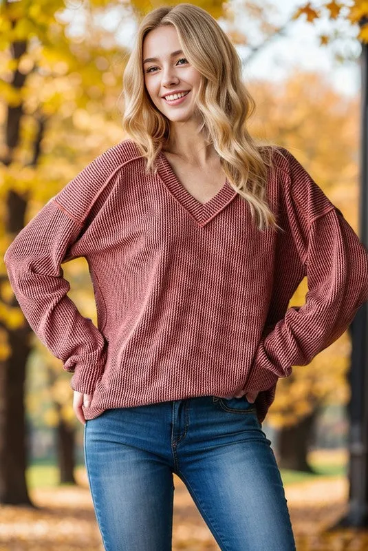 Ribbed Vneck Tops - 4 Colors! - FINAL SALE