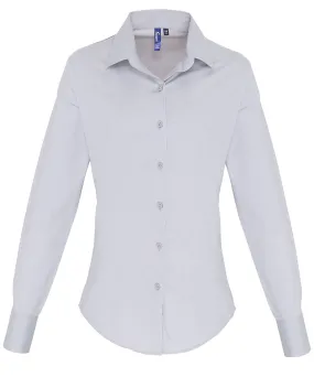 Silver - Women's stretch fit cotton poplin long sleeve blouse