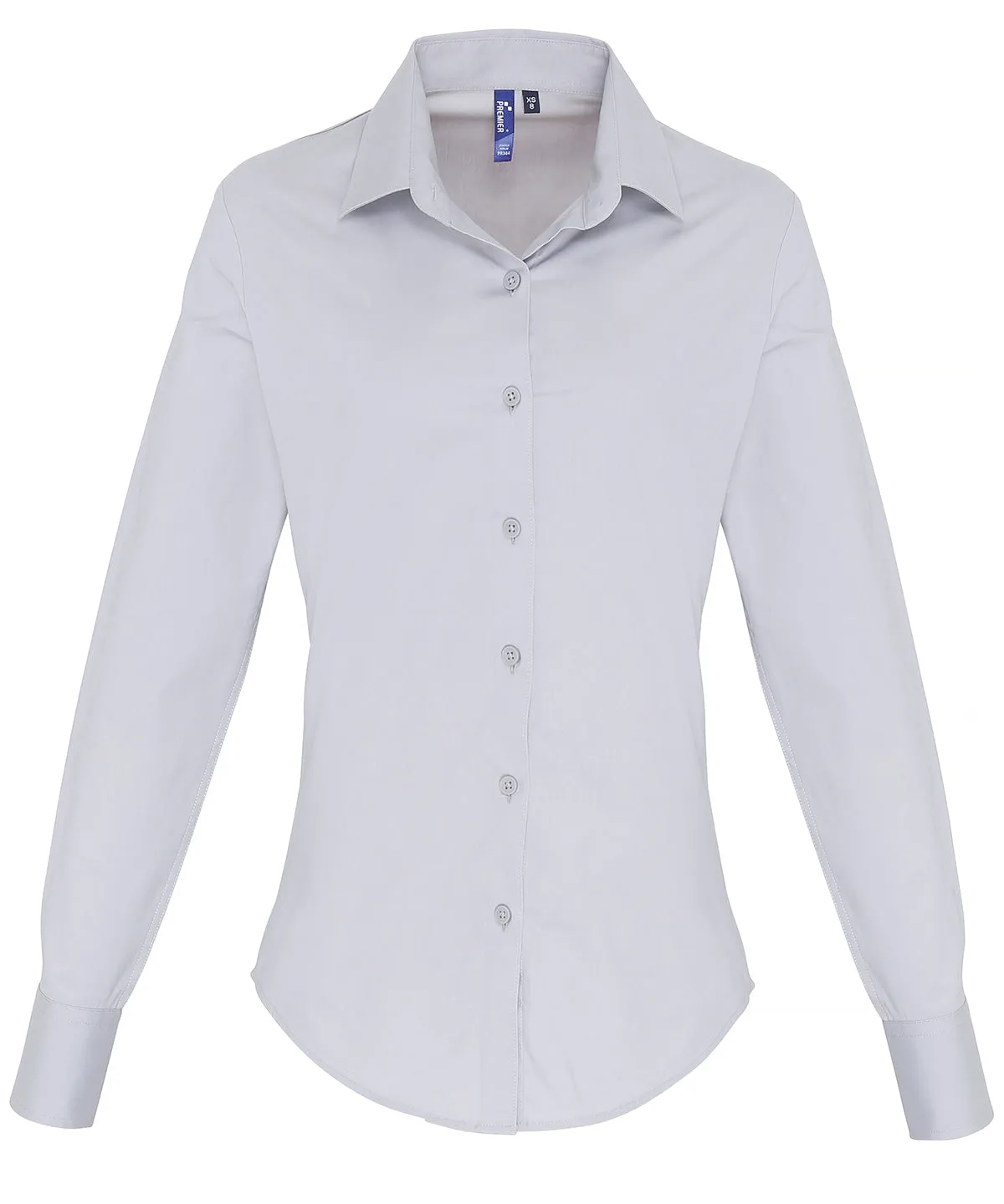 Silver - Women's stretch fit cotton poplin long sleeve blouse