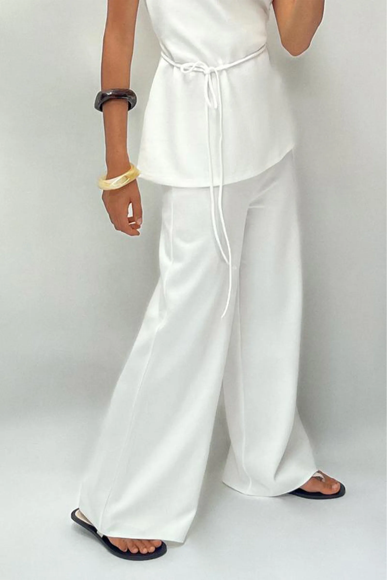 Soft Piqué Wide-Leg Trousers