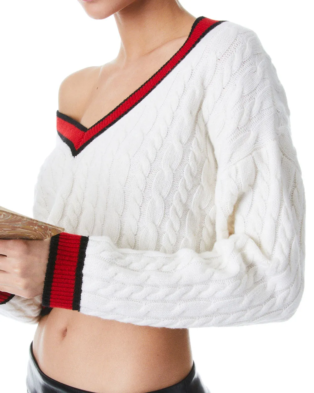 Soft White and Perfect Ruby Ayden Cropped Pullover