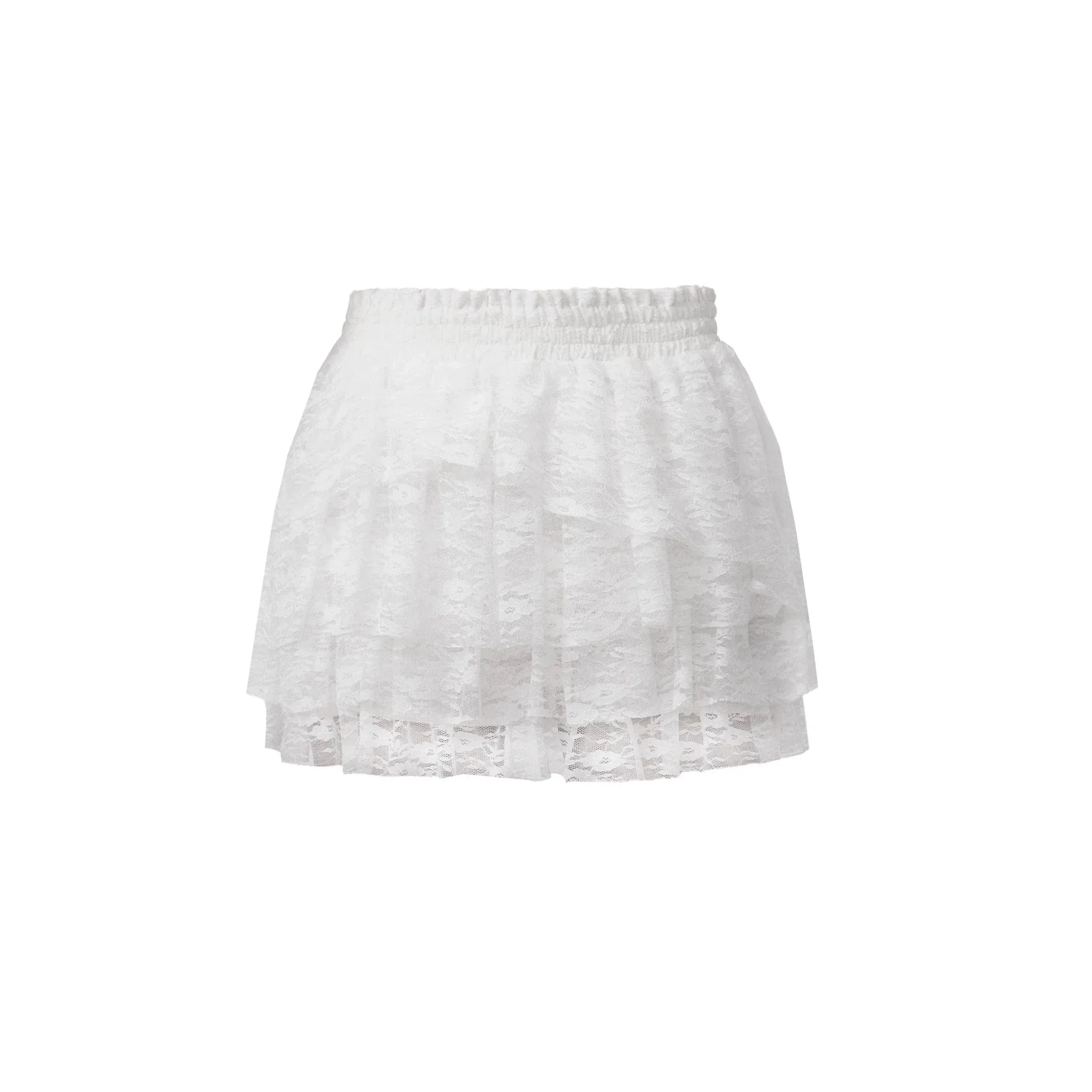 Sweet Lolita White Puff Sleeve Crop Top and Tiered Lace Mini Skirt Set