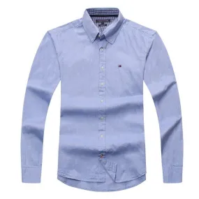 Tommy Hilfiger Pure Cotton Plain Fitted Long Sleeve Shirt- Blue