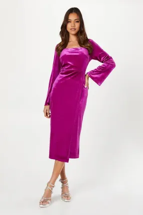 Velvet Square Neck Long Sleeve Pencil Dress Wedding Guest Dresses Cocktail Dresses