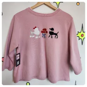 Vintage 90s | Pink Poodle Novelty Embellished Cropped Pullover Sweatshirt | M-L