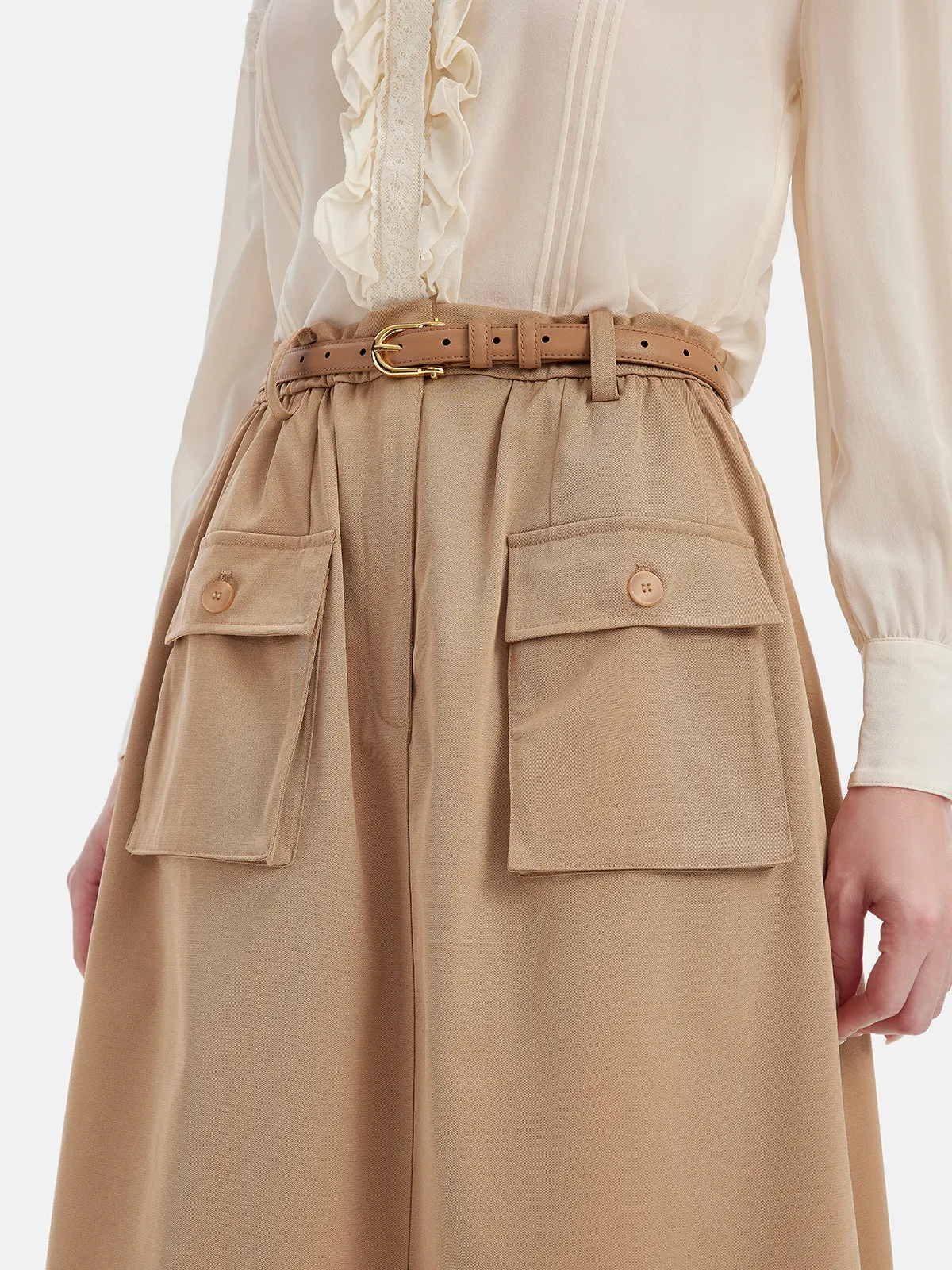 Waist-Cinched Utility Skirt（With Belt）