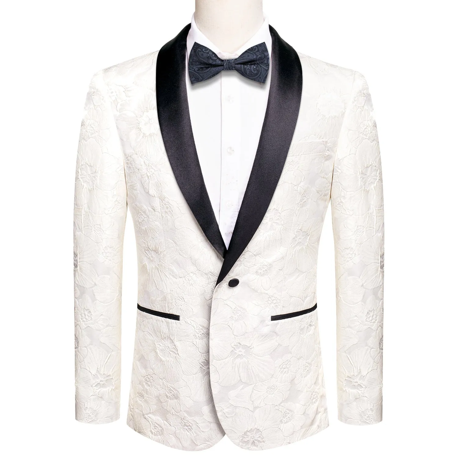 White Embroidered Floral Tuxedo Jacket