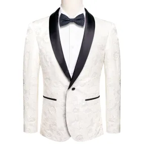 White Embroidered Floral Tuxedo Jacket