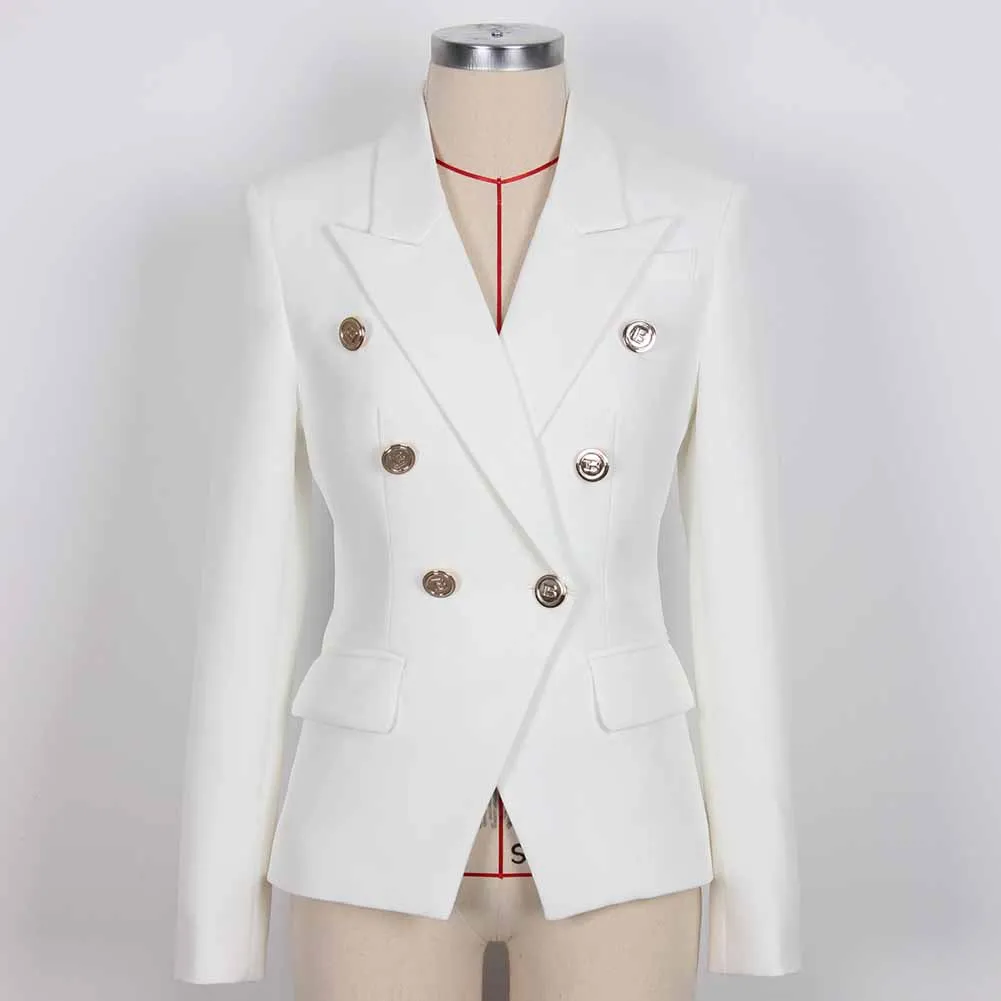 Women Double Breasted Gold Button Blazer