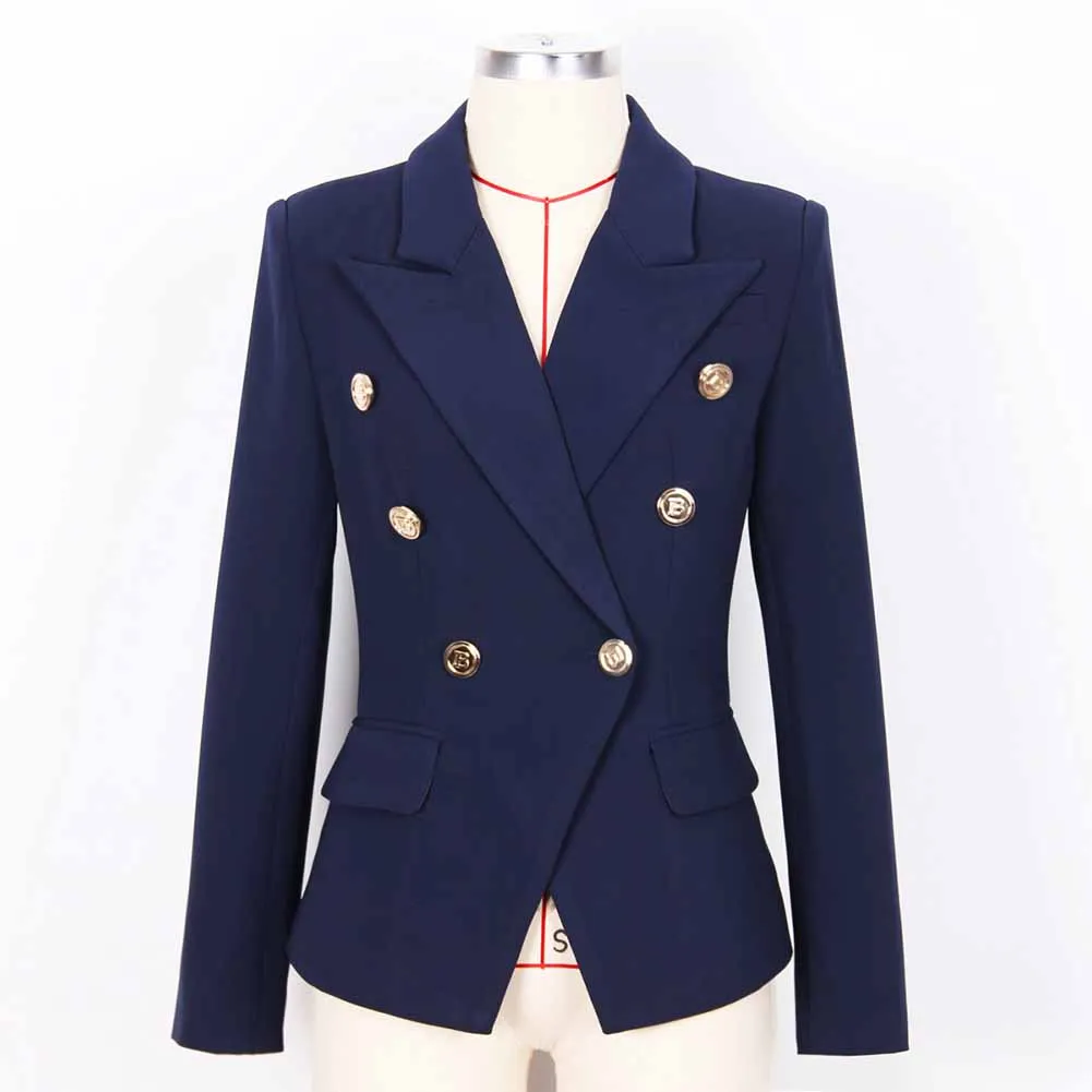 Women Double Breasted Gold Button Blazer