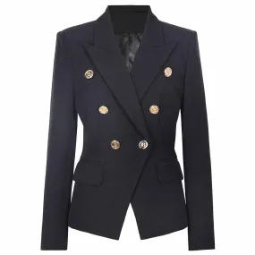 Women Double Breasted Gold Button Blazer