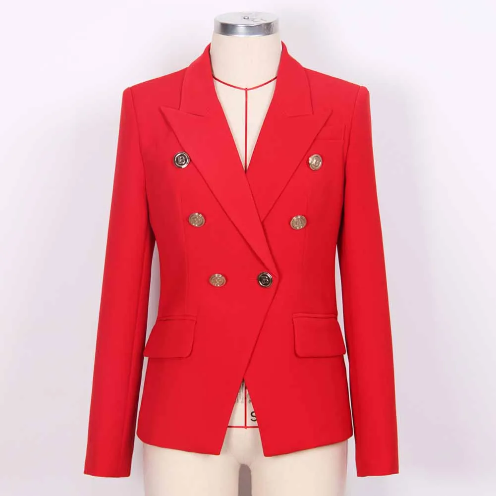 Women Double Breasted Gold Button Blazer