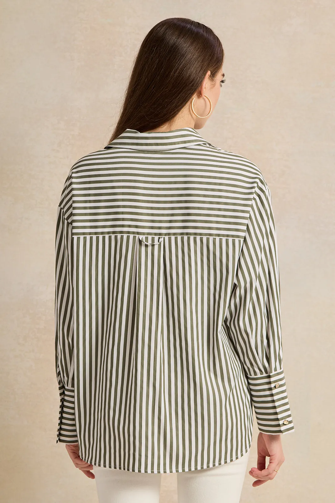 Women White And Black Striped Oversized Shirt