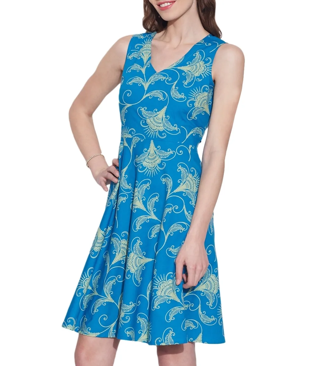 Women's Apparel Cotton Printed Dress,Machine Washable,W-CPD34-1618, Size-34 Inch