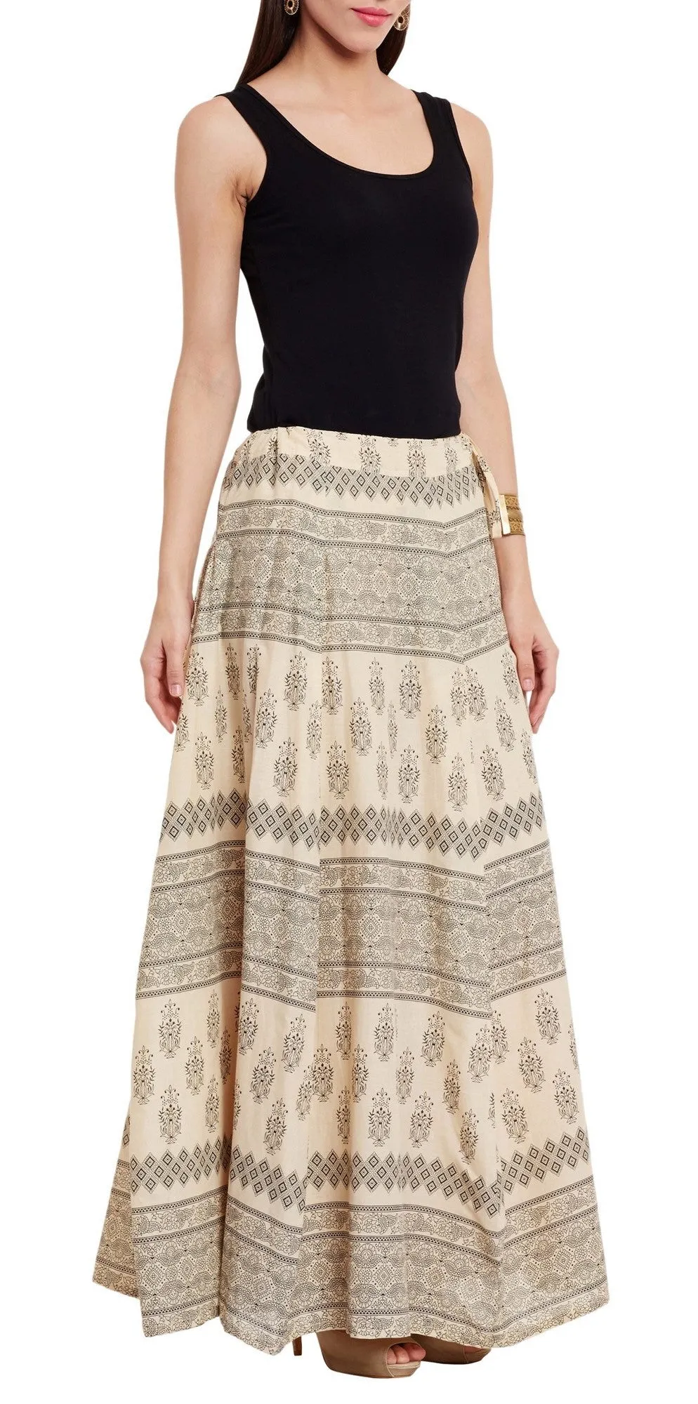 Womens Cotton Printed Skirt Ethnic And Tribal Motifs ,5XL,Black