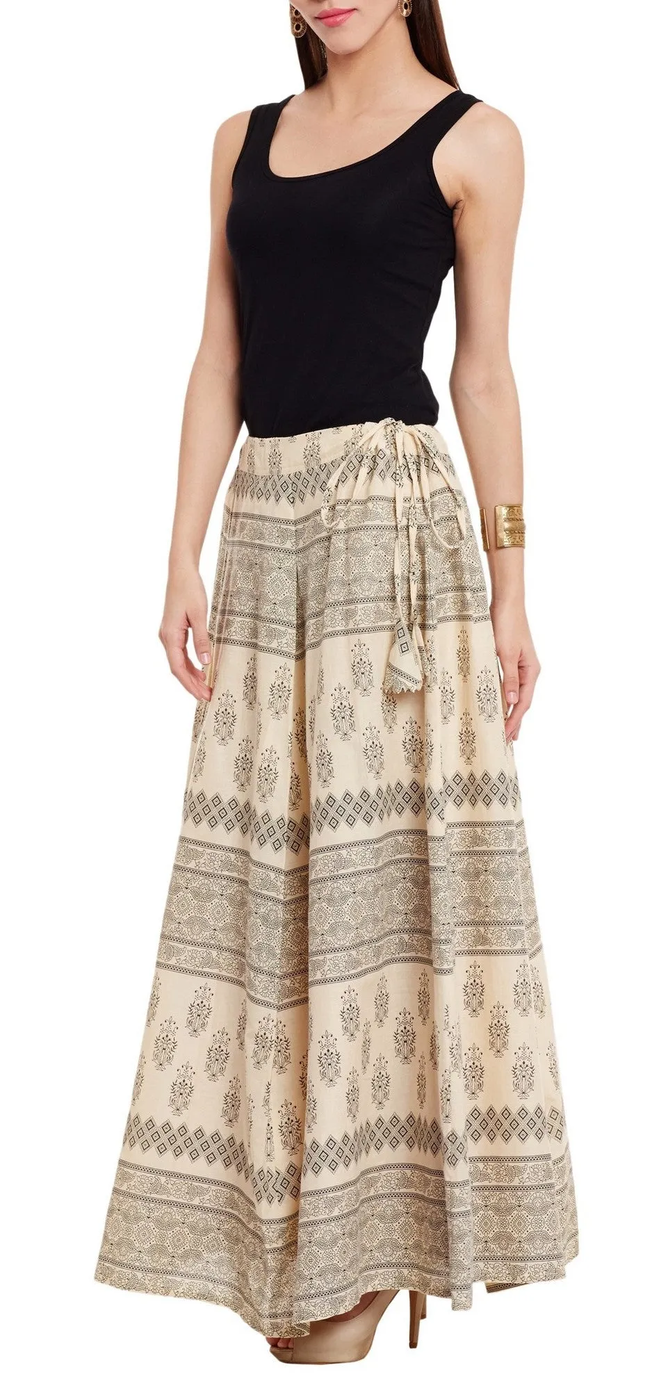 Womens Cotton Printed Skirt Ethnic And Tribal Motifs ,5XL,Black