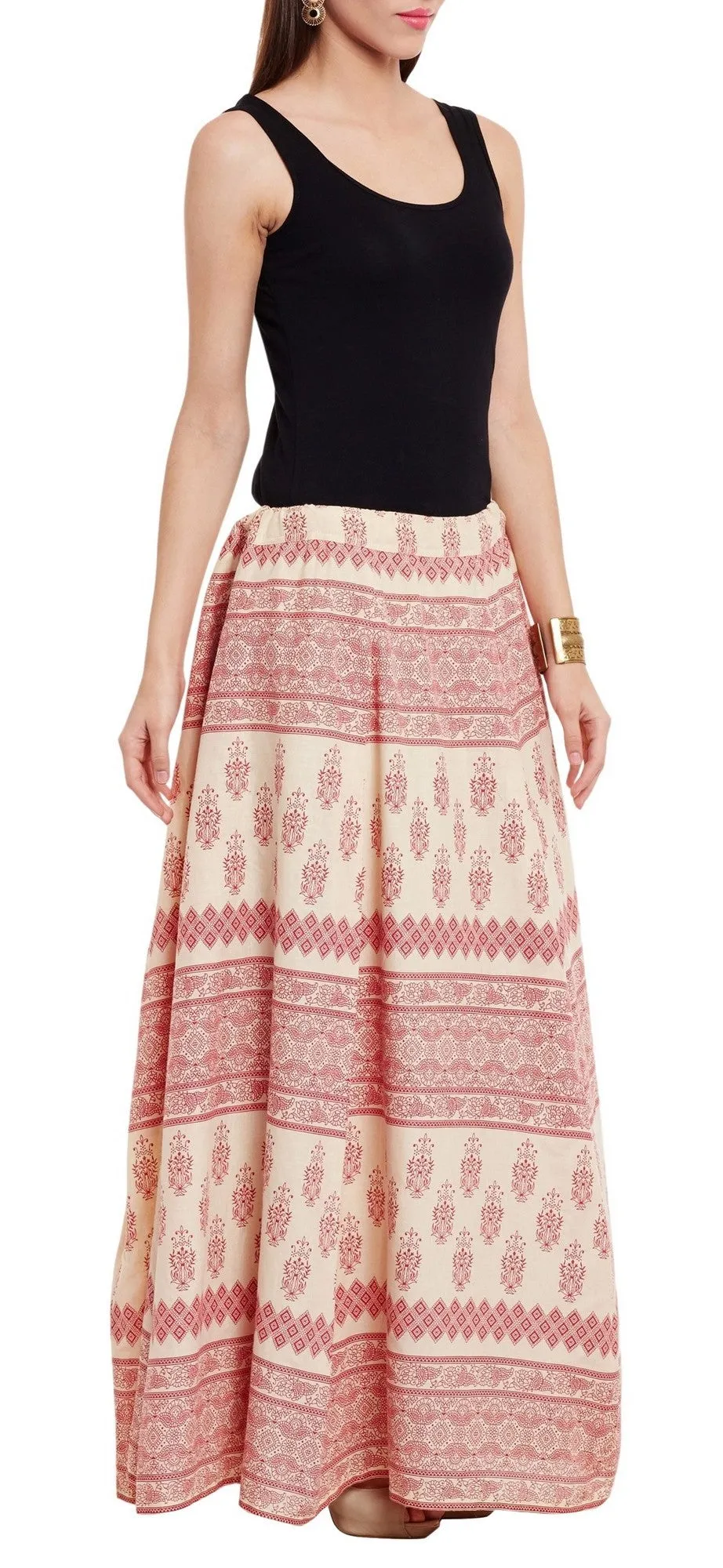 Womens Cotton Printed Skirt Ethnic And Tribal Motifs ,Large,Red