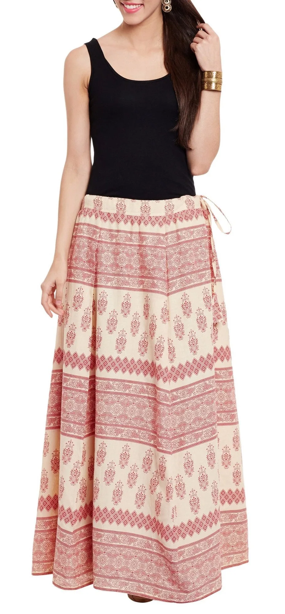 Womens Cotton Printed Skirt Ethnic And Tribal Motifs ,Large,Red