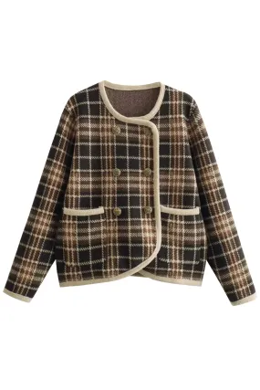 'Yolanda' Double-Breasted Plaid Knitted Jacket (2 Colors)