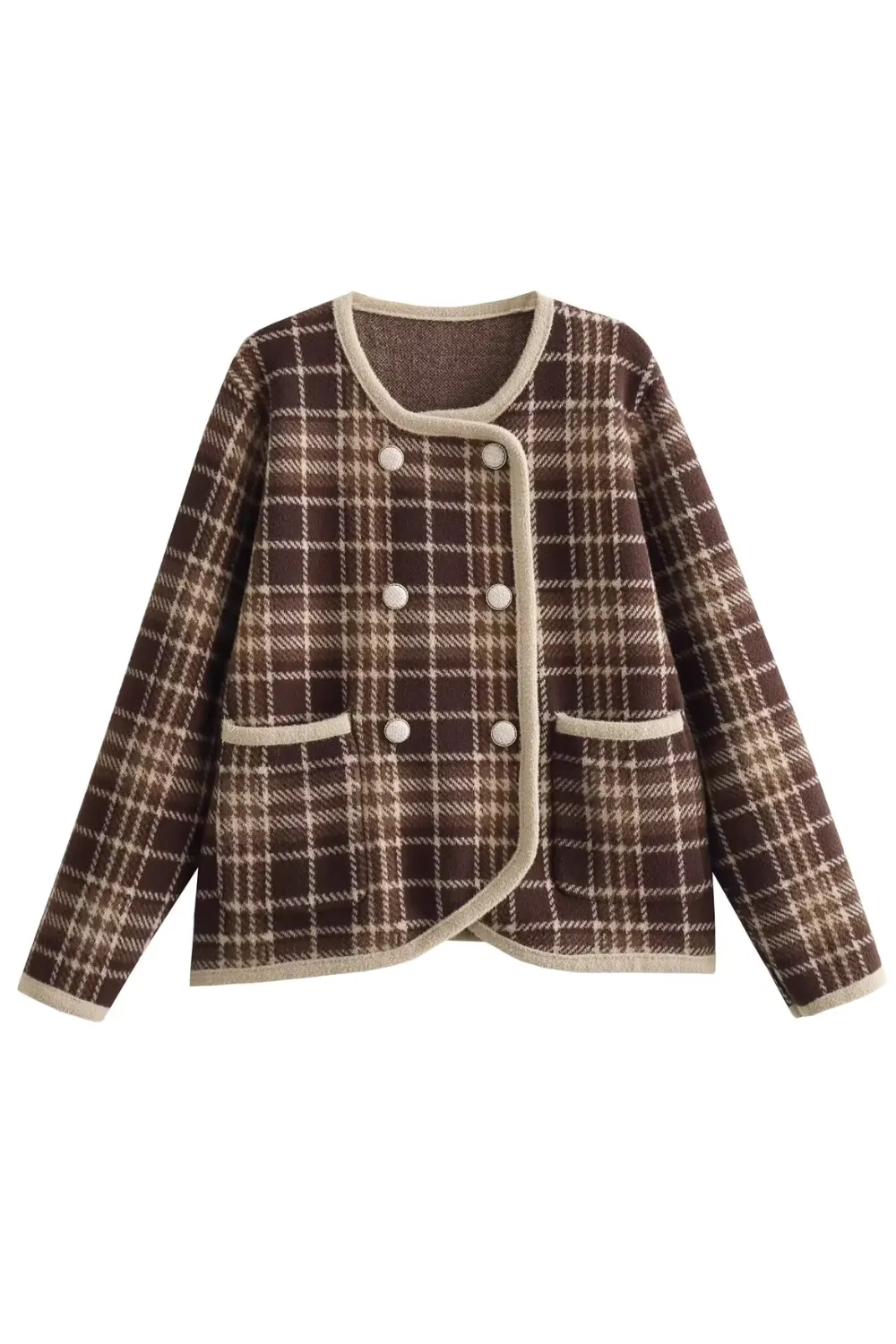 'Yolanda' Double-Breasted Plaid Knitted Jacket (2 Colors)