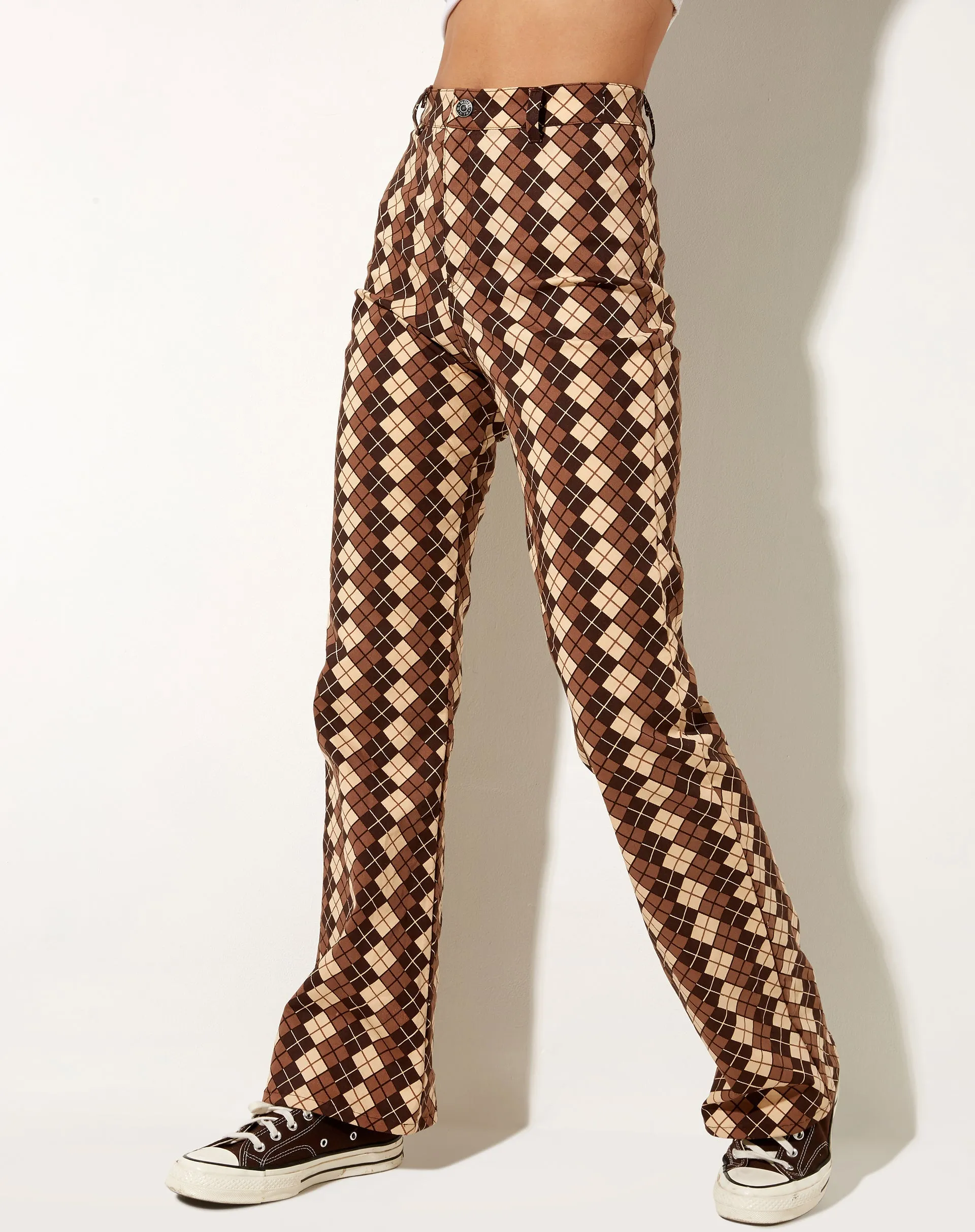 Zoven Flare Trouser in Argyle Brown